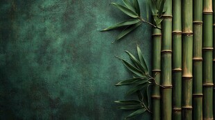 翠绿竹枝配复古绿背景