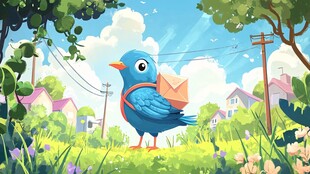 蓝鸟衔信于绿意盎然之境