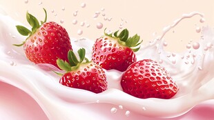 草莓跃入牛奶的甜蜜瞬间