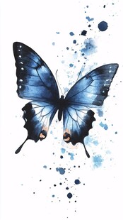 蓝色水彩风蝴蝶艺术插画