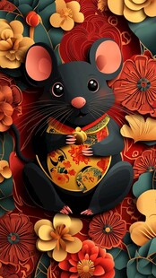 鼠年吉祥 繁花簇拥小萌鼠