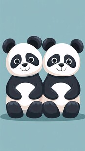 可爱双熊猫坐在一起