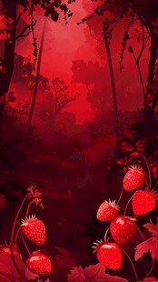 梦幻红森林中的诱人草莓