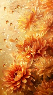 金色菊花带露绽放之美