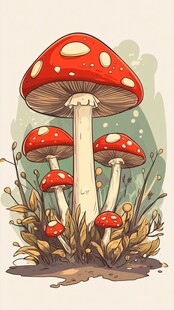 童话风红蘑菇插画