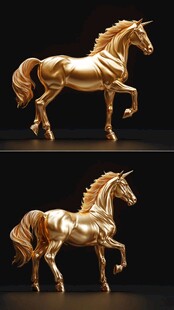 金色独角骏马雕塑摆件