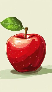 鲜红饱满的单个苹果插画