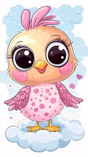 可爱小鸡站在云朵上