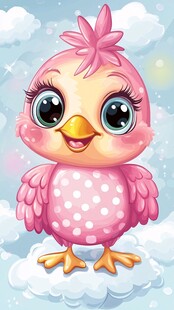 可爱粉色小鸟云端站立