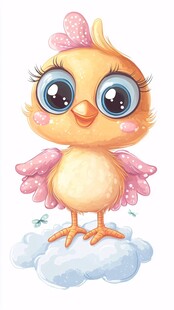 云朵上的可爱小鸡