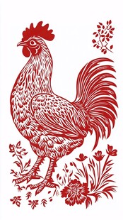 剪纸风雄鸡花卉图案