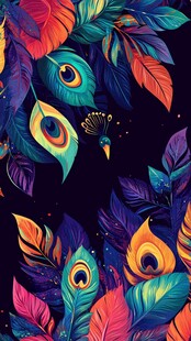 孔雀羽毛与花叶绚丽图案