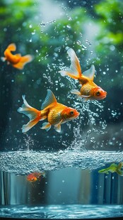 金鱼跃出水面的灵动瞬间