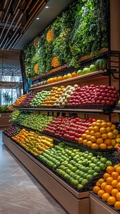 缤纷鲜果陈列于绿植旁