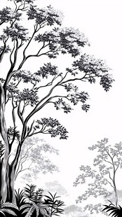 水墨风树林风景图