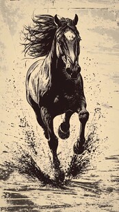 奔腾骏马扬起水花