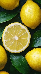 新鲜柠檬及切片特写