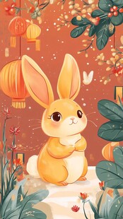 可爱小兔贺岁插画场景