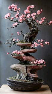 精致梅花盆景展现自然之美