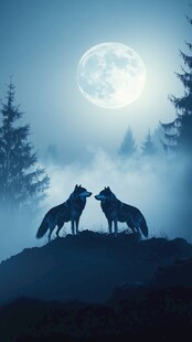 月夜下的双狼对望
