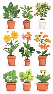 多彩盆栽植物集合