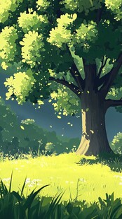 阳光下的葱郁大树