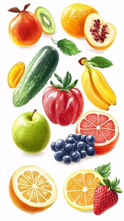 多样新鲜果蔬插画集合