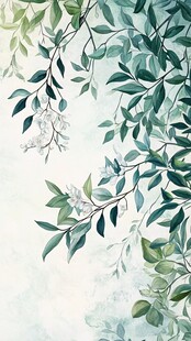 清新枝叶花卉水彩背景图