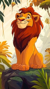 卡通狮子的丛林惬意时光
