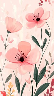 粉色花卉插画 清新自然风