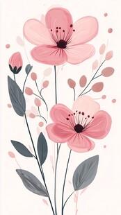 粉色花卉插画 清新浪漫风