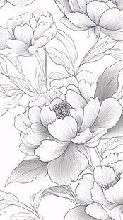 黑白花卉线描图案