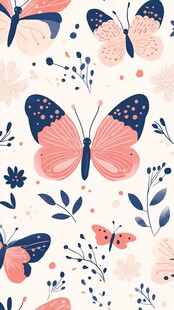 蝴蝶花卉图案的清新插画
