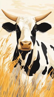 田野中的黑白花奶牛