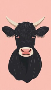 可爱黑牛头像插画