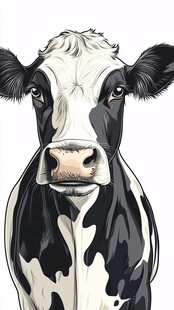 黑白花奶牛的生动插画