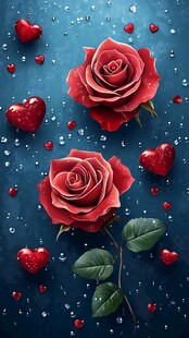 红玫瑰与爱心浪漫背景图