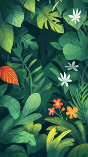 热带绿植花卉插画背景