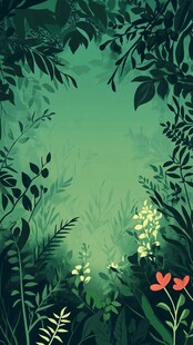 绿色梦幻植物风景插画