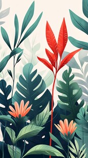 热带植物风光插画