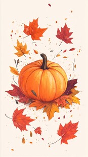 秋季南瓜与缤纷落叶景象