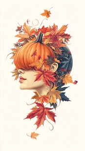 秋日南瓜叶饰的奇幻头像