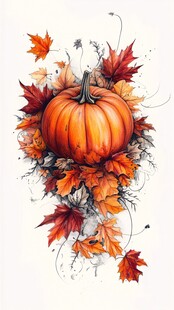 秋日南瓜与枫叶插画