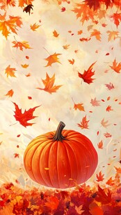 秋日南瓜与纷飞枫叶