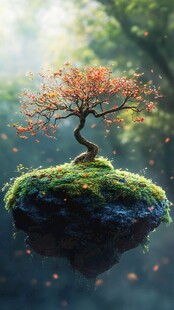 悬浮的奇幻盆景树