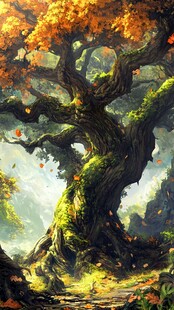 奇幻秋日巨树的静谧之景