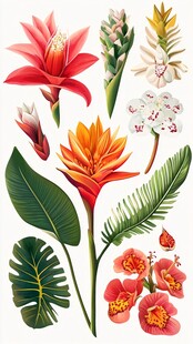 热带花卉植物精美插画