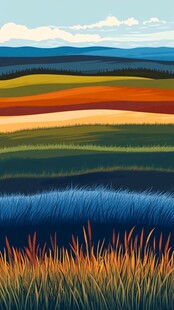 多彩原野风光插画