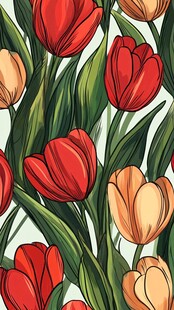 多彩郁金香花卉图案插画