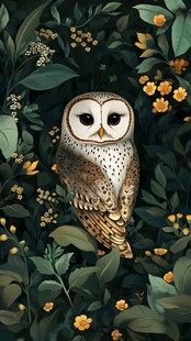 花丛中的猫头鹰插画